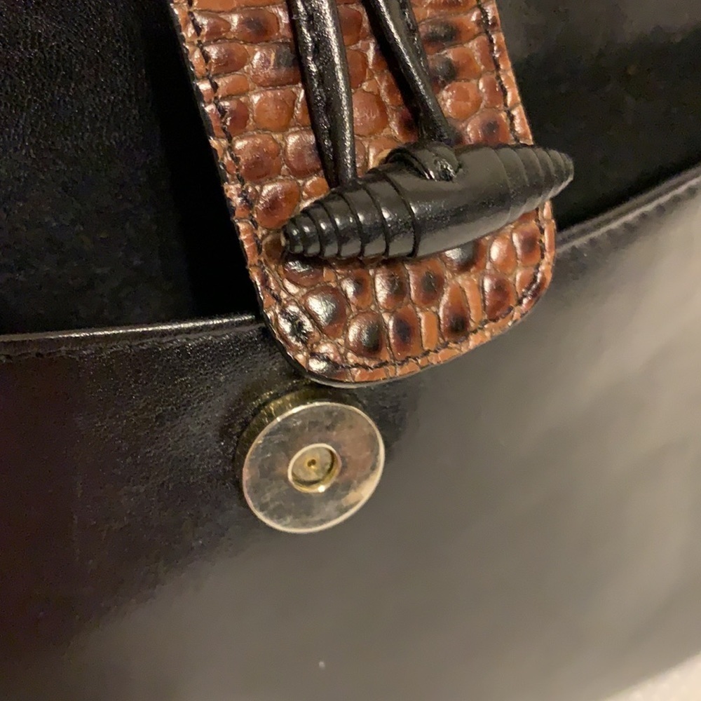 Brahmin Black Brown Leather One Strap Shoulder Bag Alligator Pattern Zip Top - Picture 8 of 9